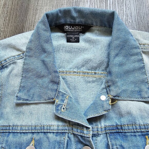 JouJou Jean Jacket Womens Size Extra Large Denim Button Front Pockets Faded Blue - Picture 7 of 16
